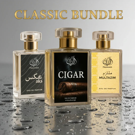 Classic Trio 1 Bold Men’s Perfume Set with Cigar Aks and Multazim tobacco leather oud fragrances in Pakistan