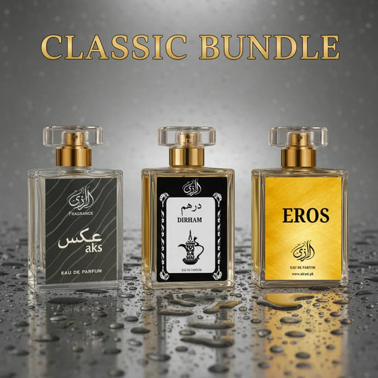 collection of 3 classic perfumes ( AKS , DIRHAM , EROS VERSACE )